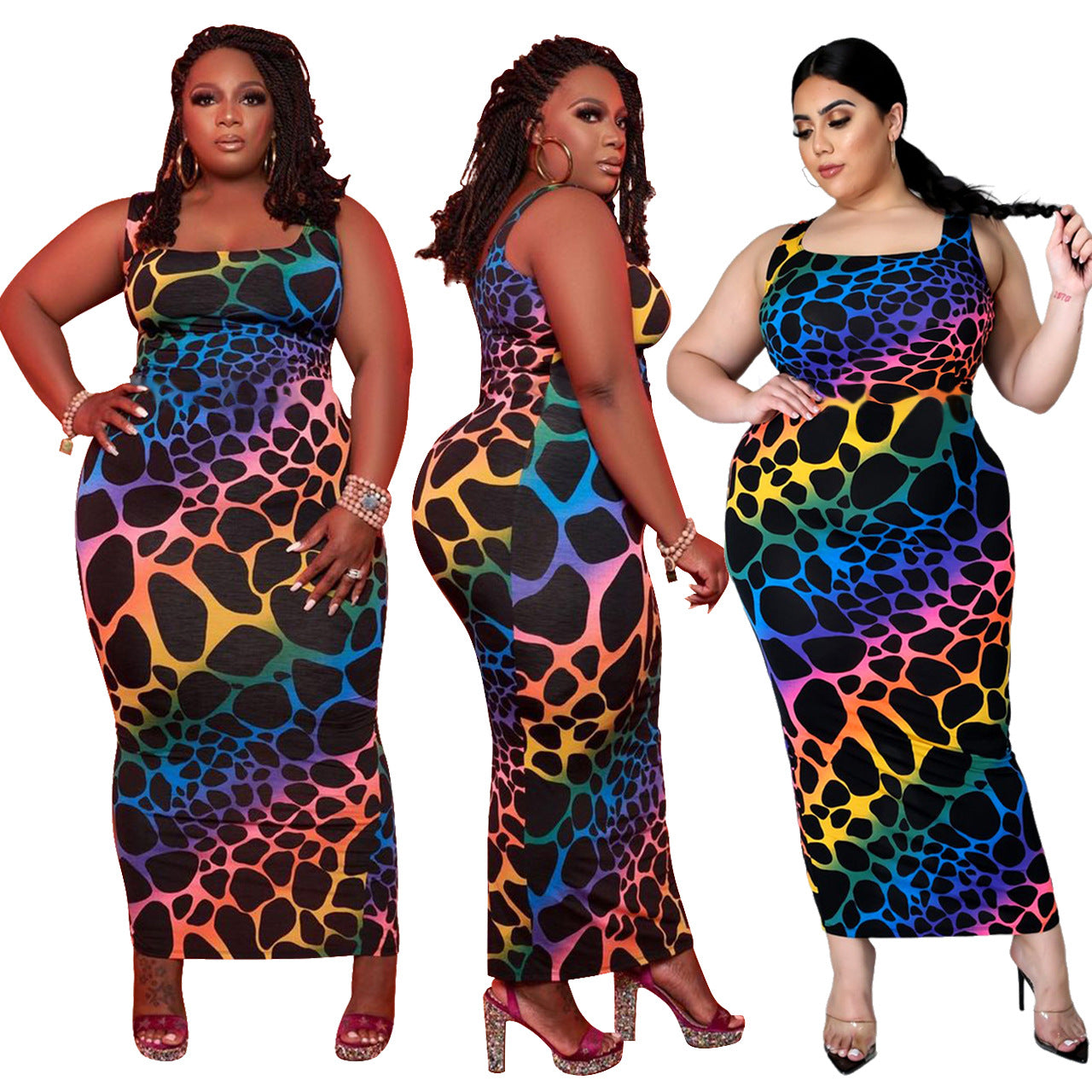 Womens Plus Size Color Leopard Print sexy dress