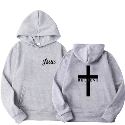 F.J.C. S.M. "Believe" Cross Printed Faith Hoodie