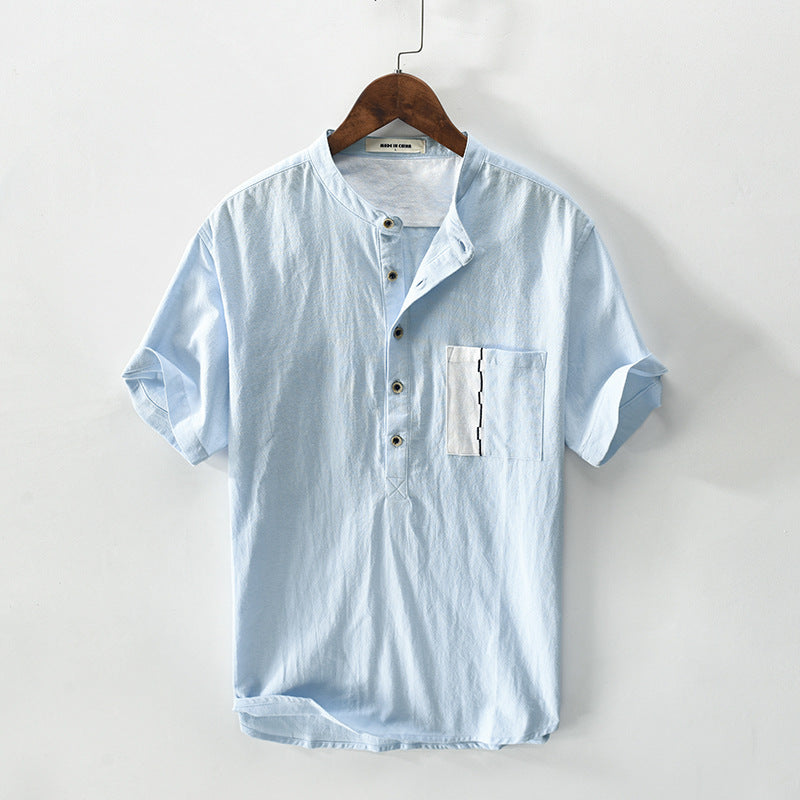 S.M. Cotton And Linen blend Pullover Short-sleeved Shirt