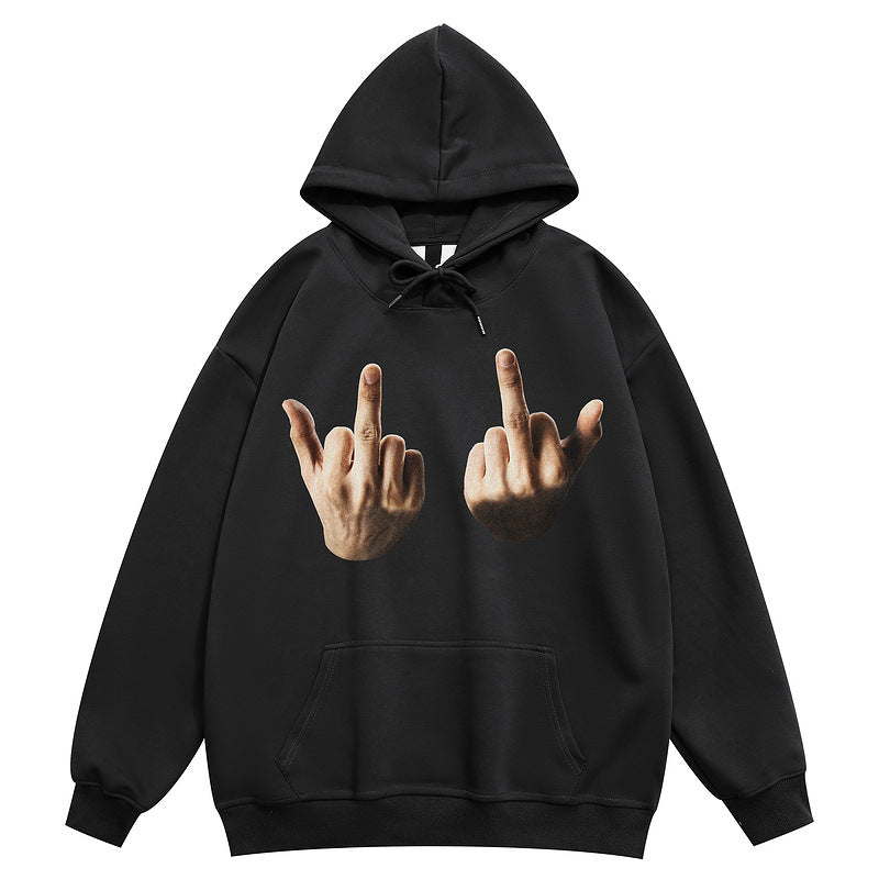 Middle Finger Hooded Sweater For Boys Loose Long Sleeve