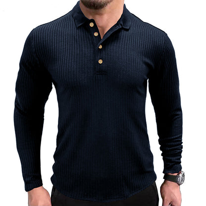 S.M.  Men's Long-sleeved T-shirt Polo With Lapel