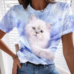 Independent Station Wish AliExpress Leisure Animal Digital Printing Short Sleeve Round Neck