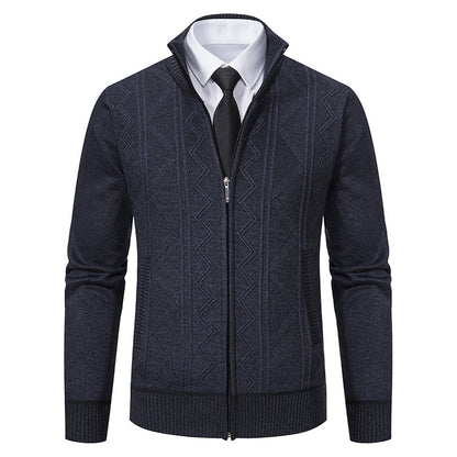 S.M.  Fall Winter Men Wool Sweater Men's Cardigan Coat Stand Collar