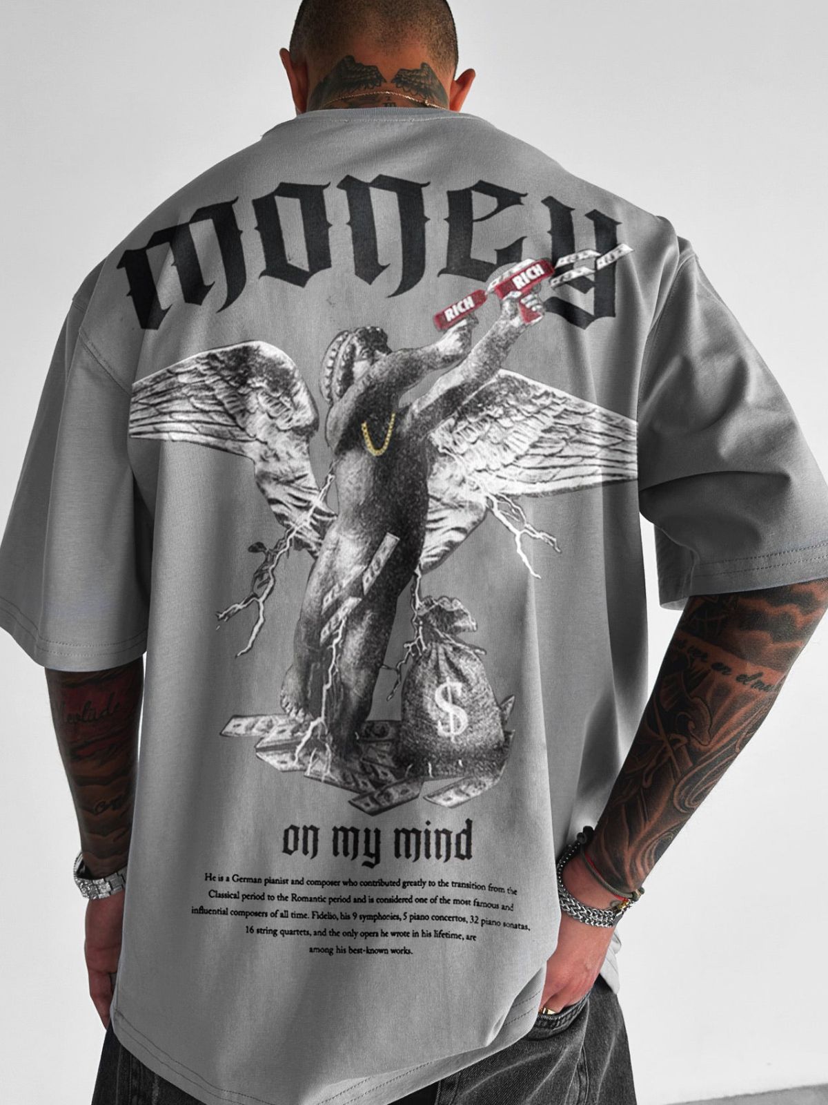 Men's Loose fit Money Angel Print Round Neck Short Sleeve S.M.