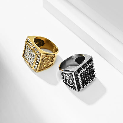 Hip-hop Exaggerated Gold-plated Diamond Ring For Men