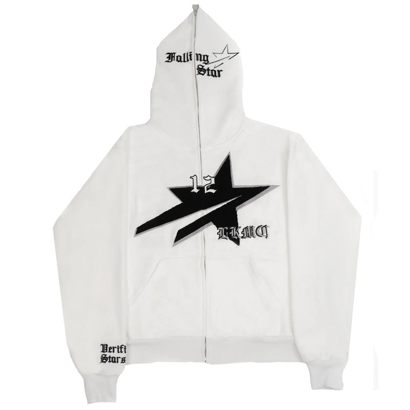 S.M. Letter Printed Zipper-to-head Hoodie