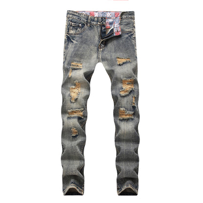 S.M. Men's Nostalgic Ripped Jeans Retro Fashion