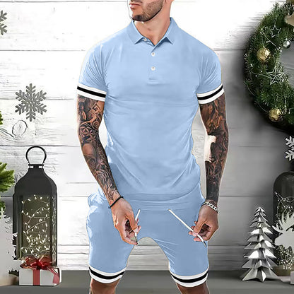 S.M.  Men's Short Sets 2 Piece Outfits Polo Shirt Fashion