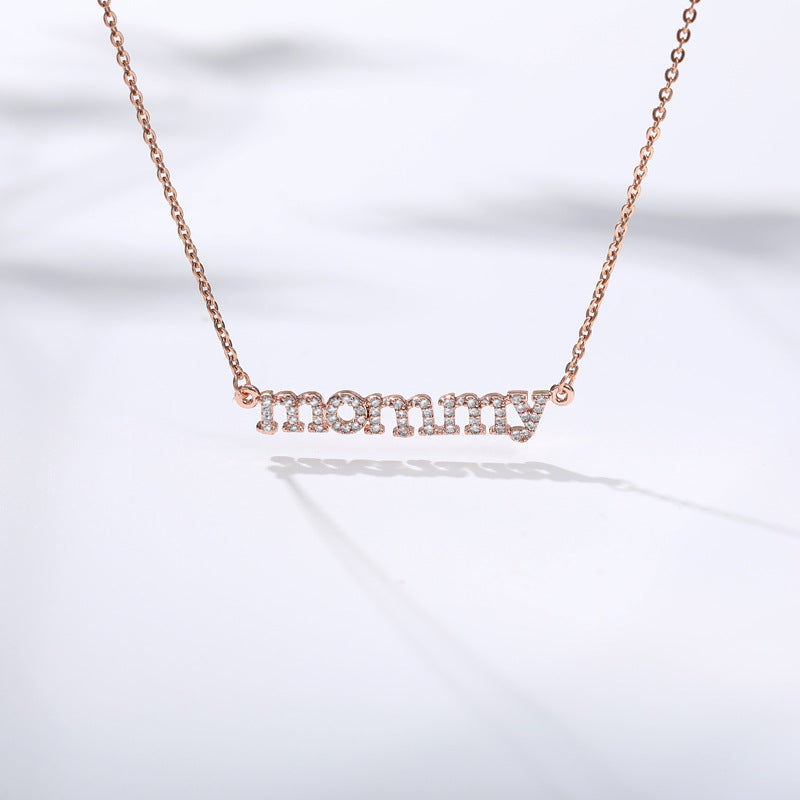 Mommy Mother Necklace Pendant Clavicle Chain English Letter 18K Real Gold Plating