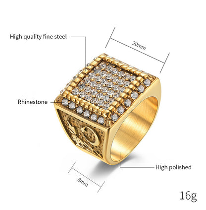 Hip-hop Exaggerated Gold-plated Diamond Ring For Men