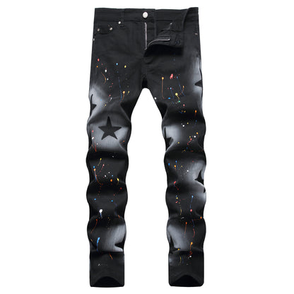 F.J.C.  S.M.  Men's Casual Five-pointed Star Straight Jeans