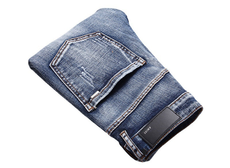 S.M. AMIRI BRAND Slim-fit Stretch Handmade Printed Ripped Men's Street Jeans