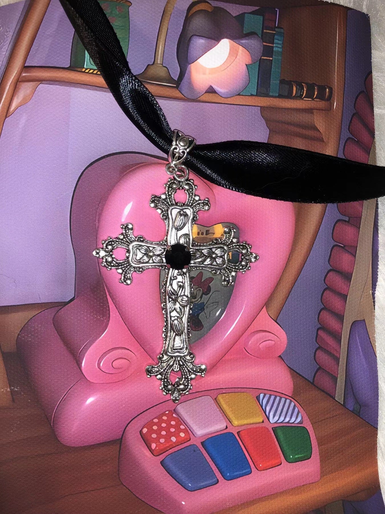 Gothic Cross Ribbon Necklace Punk