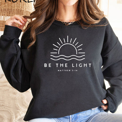 Women's Fleece-lined Crew Neck Sweater Plain Slogan S.W.