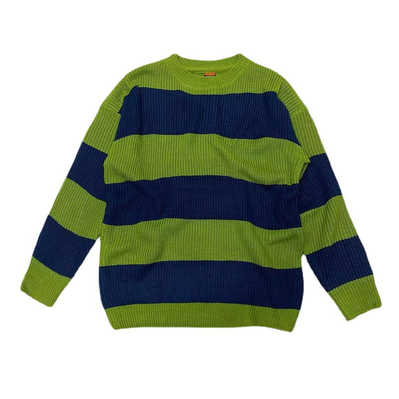 F.J.C.  S.M. men's  Striped Round Neck Loose And Lazy Style Sweater