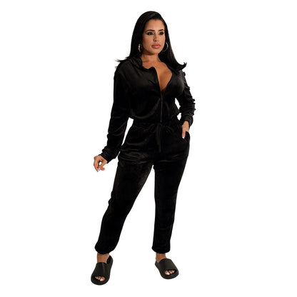 F.J.C.  S.W. Casual Straight-leg Velvet Jumpsuit Suit