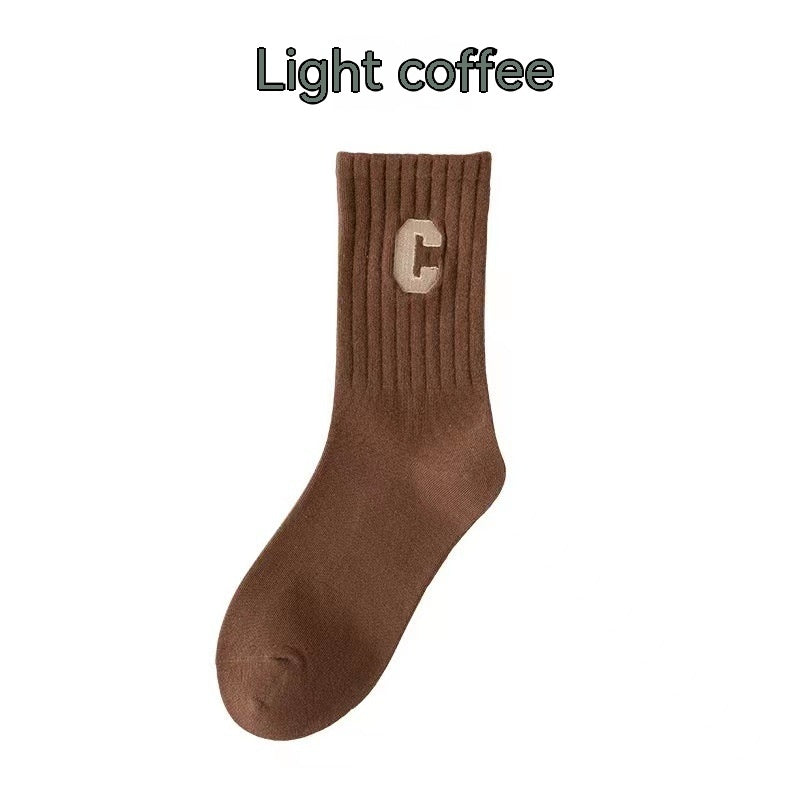 F.J.C. S.W. Brown Socks Women's Long  Letter " C" socks