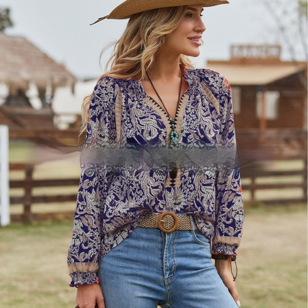 S.W. Women's Bohemian Print Flare Sleeve Shirt