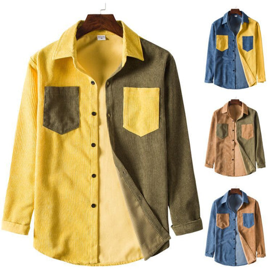 S.M. Corduroy Shirt Collar Solid Color Thickened