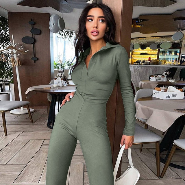 Women's Long Sleeve V-Neck Skinny Jumpsuit womens