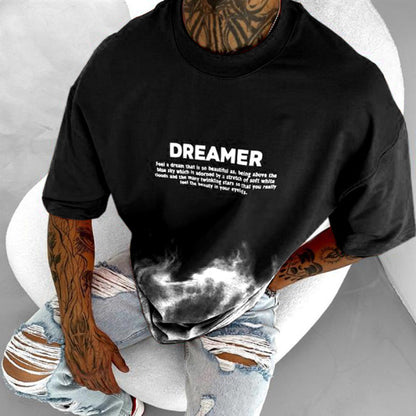 S.M. Men's "Dreamer" Letter Print Crew Neck Casual T-shirt