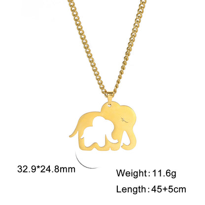 Men's And Women's Sweater Chains Cartoon Animal Cut Elephant Mother Hollow Out Baby Elephant Pendant Stainless Steel Necklace