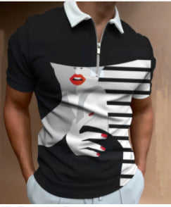 S.M.  Men's Face Art Print Short Sleeve Polo style shirts