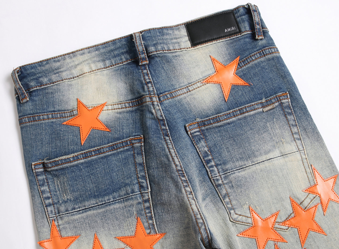 S.M.  High Street New Ripped Orange Patch Stretch material Jeans