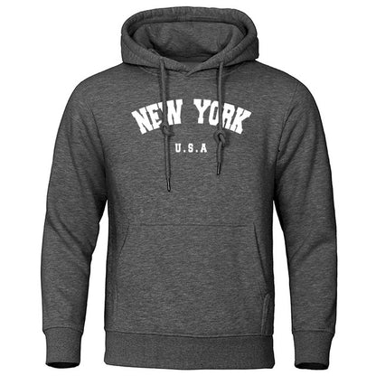 S.M. Men's Simple Letter NEW YORK Printed Casual Hooded Sweater