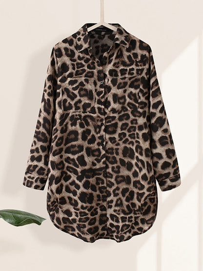 Leopard Print Split Shirt Women