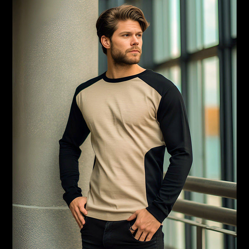 S.M. 2 Tone Round Neck Sleeve Men's Long Sleeve T-shirt