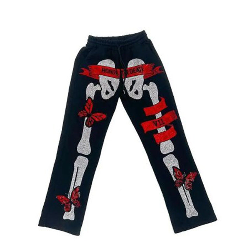 S.M. Diamond Bone Print Strap Loose Pants