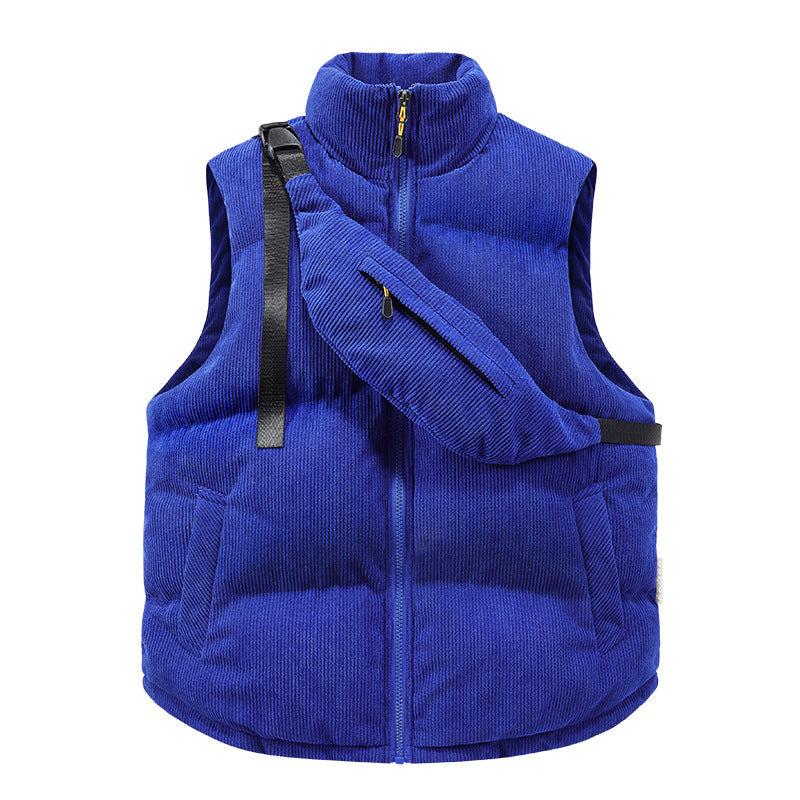 a blue vest with a zipper on it