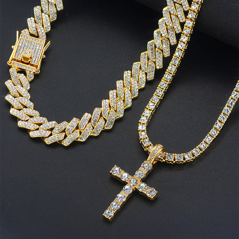 Cross 4.0mm Diamond Studded Single Row Men's Necklace