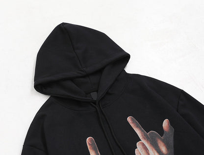 Middle Finger Hooded Sweater For Boys Loose Long Sleeve