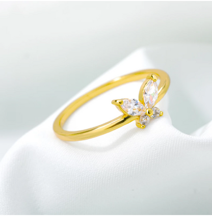 Gold-plated Butterfly Zircon Ring