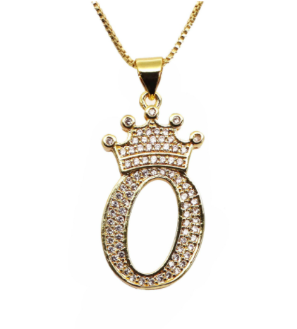 F.J.C. Crown Letter Pendants inlayed with Zirconia with necklace