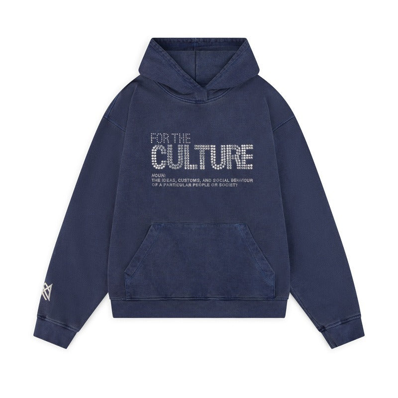 S.M. "CULTURE". Retro Letter Rhinestone Street Hoodie