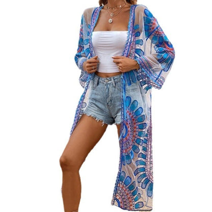 S.W. Beach Cover-up Pattern Sun Protection Cardigan Female