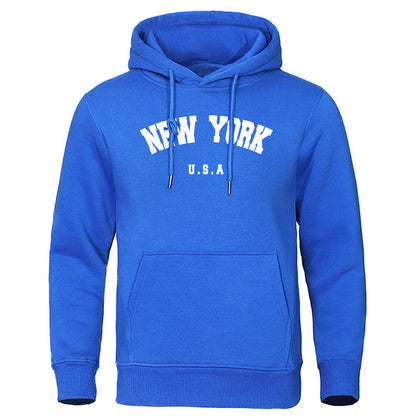 S.M. Men's Simple Letter NEW YORK Printed Casual Hooded Sweater