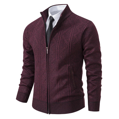 S.M.  Fall Winter Men Wool Sweater Men's Cardigan Coat Stand Collar