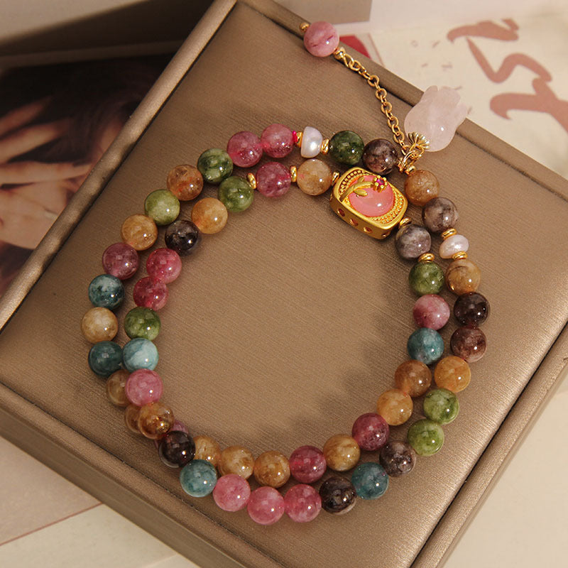 Double Layered Colored Tourmaline Jade Bracelet For Women