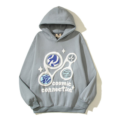 F.J.C.  S.M. men's  "Broken Planet" Foam Graffiti Printed Hoodie. S.W.