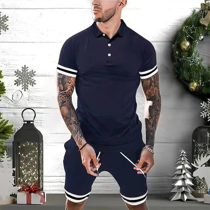 S.M.  Men's Short Sets 2 Piece Outfits Polo Shirt Fashion