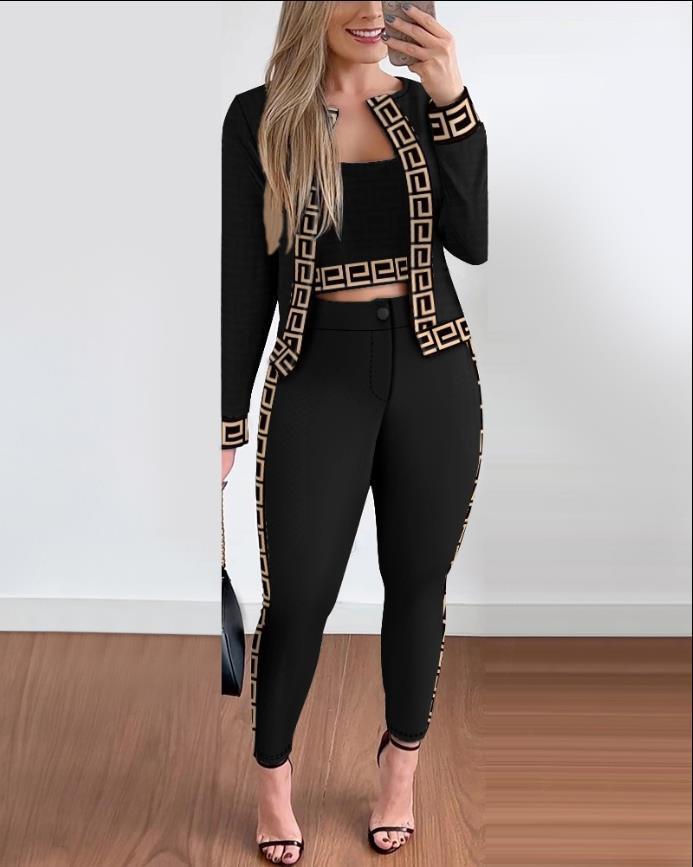 S.W.  Street Hipster Women's Vest Cardigan Leggings Three-piece Suit