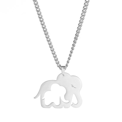 Men's And Women's Sweater Chains Cartoon Animal Cut Elephant Mother Hollow Out Baby Elephant Pendant Stainless Steel Necklace