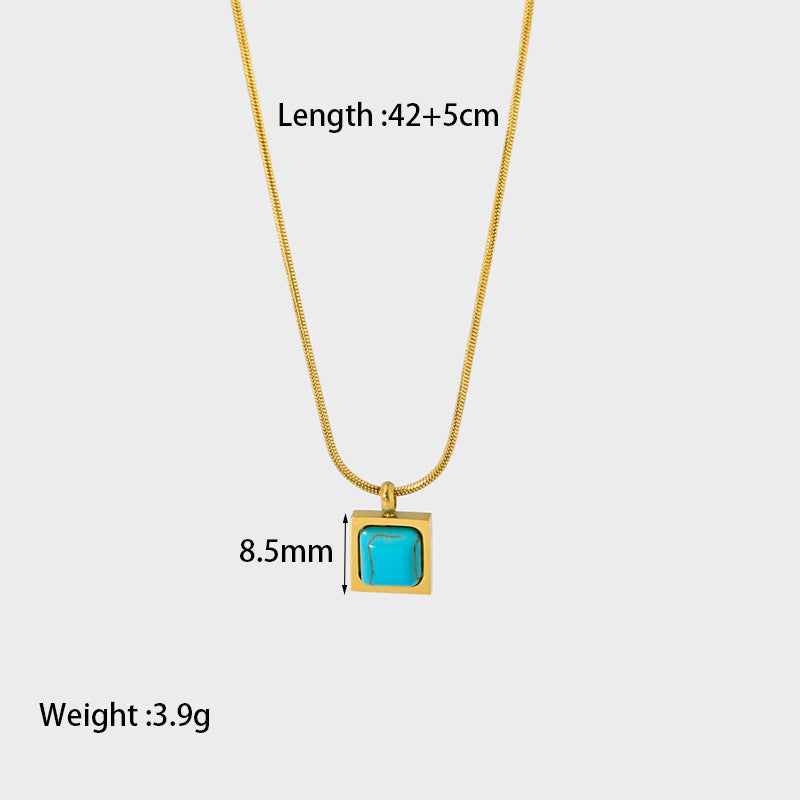 Women's Fashionable All-match Stainless Steel Square Vintage Pendant Necklace