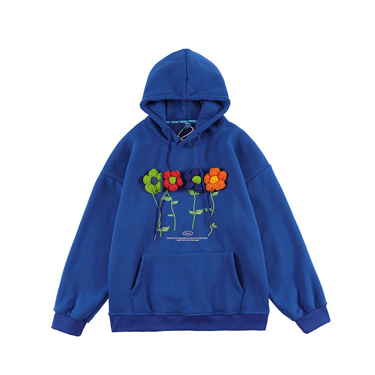 S.M. Small Flowers  Embroidery Hooded Long-sleeved Tops Men