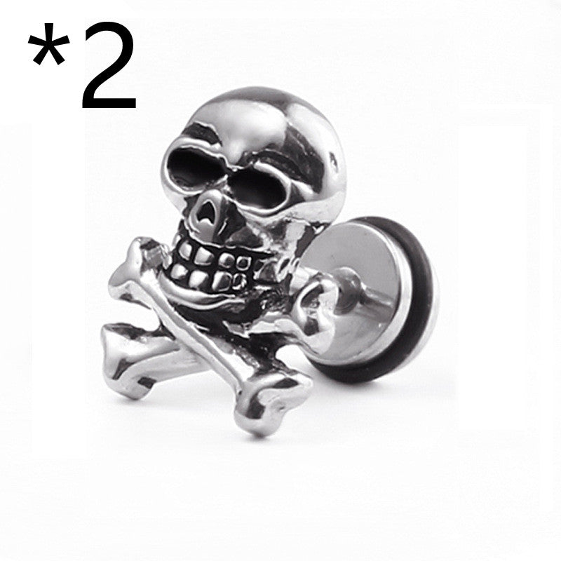 Titanium Steel Skull Punk Rock  Dumbbell Earring Jewelry