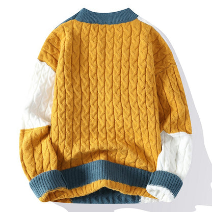 F.J.C. S.M. Men's Crew Neck Pullover  Color Contrast Sweater.